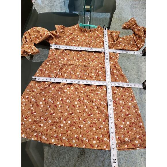 Est 1946 Women's Brown Lined Floral Long Sleeve Crew Neck Shift Dress Size Large - Picture 12 of 13